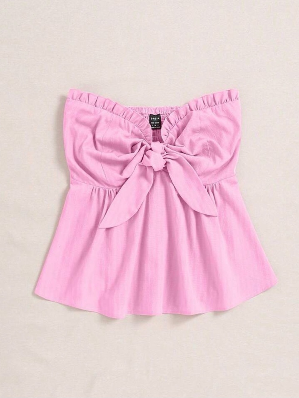 SHEIN Pink Strapless Front-Knotting Frill Top